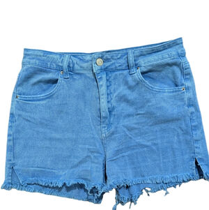 Zenana Garment Dyed Blue Frayed Hem Denim Shorts Medium Soft Cotton Summer Fit